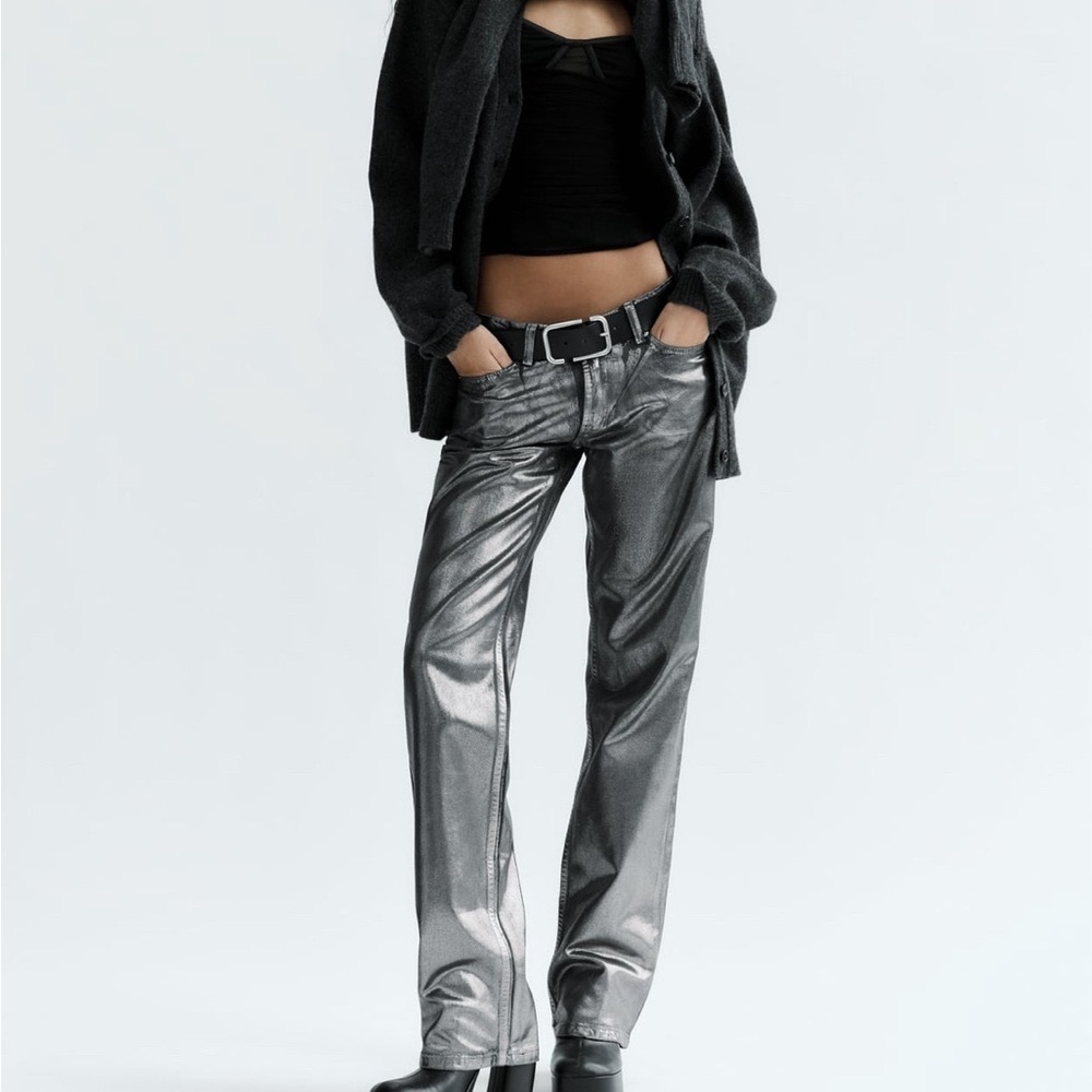 Zara women's jeans mid rise metallic shimmer size 4 US